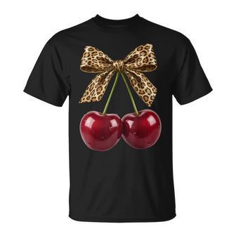 Cerise Léopard Coquette Bow Mignon Cerises Fruits T-Shirt - Cadeauxyz