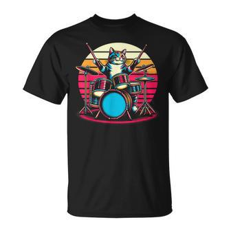 Chat Jouant De La Batterie Batteur Fantaisie Amateur De Musique Drummer T-Shirt - Cadeauxyz
