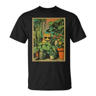 Chat Tigré Roux Avec Lunettes Deoleil Pour Amoureux Des Plantes Botanique T-Shirt - Cadeauxyz
