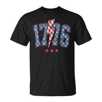 Checkered 1776 American 4Th Of July Lightning-Bolt Patriotic T-Shirt - Thegiftio UK