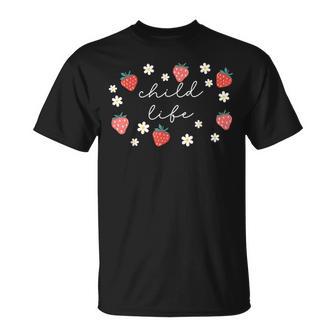 Child Life Specialist Strawberry Floral Cls Child Life Month T-Shirt - Monsterry