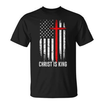 Christ Is King Christian Us Flag Christianity Faith Message T-Shirt - Monsterry