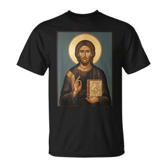 Christian Icon Jesus Christ Byzantine Style Religious Icon T-Shirt - Monsterry