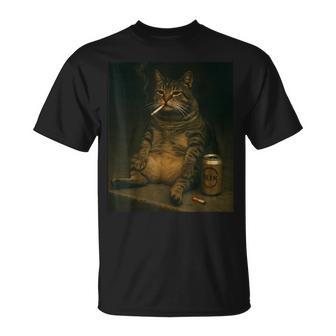 Cigarette Cat Smoking Kitten Beer Meme Stupid Brainrot T-Shirt - Thegiftio UK