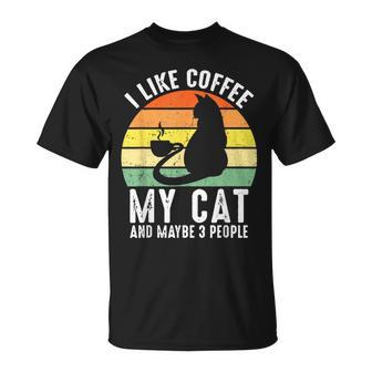 I Like Coffee My Cat And Maybe 3 People Lustigechwarze Katze T-Shirt - Seseable
