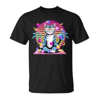 Cool Cat 瞑想 ヴェイパーウェーブ 80年代 レトロ シンセウェーブ Tシャツ - Kawaiitshirt
