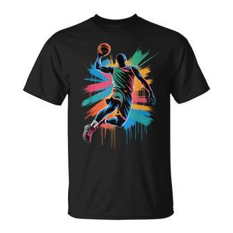 Cool Drip Basketball Slam Dunk Colorful Dunking Silhouette T-Shirt - Thegiftio UK
