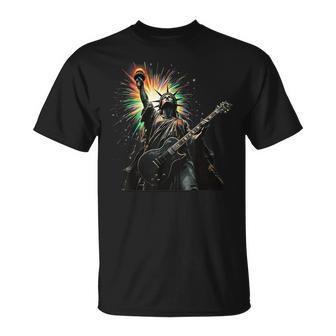 Cool Patriotic 4Th Of July Statue Of Liberty Playing Guitar T-Shirt - Thegiftio UK
