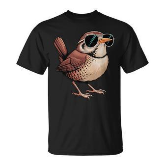 Cool Wren Wearing Sunglasses Bird Watching Lover Humor T-Shirt - Thegiftio UK
