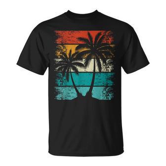 Coolerommerurlaub Retro-Sonnenuntergang Palme T-Shirt - Seseable