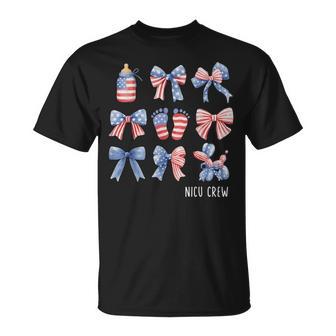 Coquette Bow Cute Feet Usa Flag Nicu Crew Nurse 4Th Of July T-Shirt - Thegiftio UK