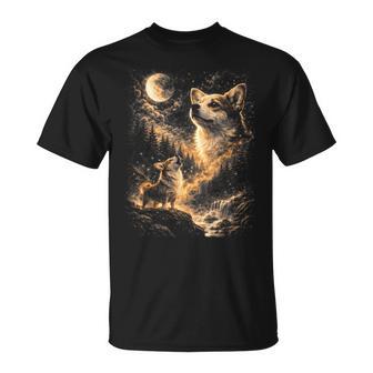 Corgi Howling To The Moon Vintage 90S Moon Animals Corgi Mom T-Shirt - Thegiftio