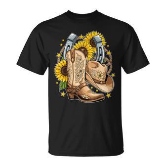 Cowboy Boots Hat Sunflowers Western Rodeo T-Shirt - Thegiftio UK