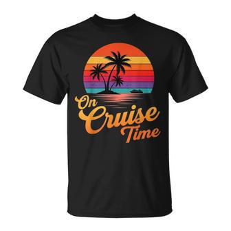 On Cruise Time Vacation With Palm Tree Retro Sunset Beach T-Shirt | Mazezy