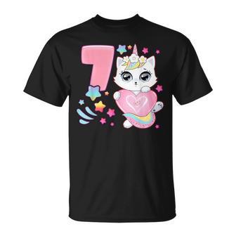 Cumpleaños Niña 7 Años Gato Unicornio 7 Cumpleaños Camiseta unisex - Regaloses
