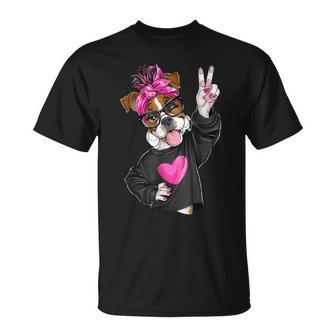Cute Boxer Girl Lunettesymbole Paix Chien Graphique Nœud Rose T-Shirt - Cadeauxyz