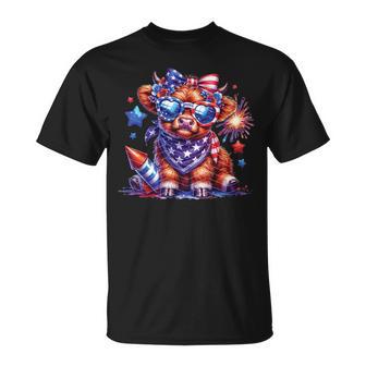 Cute Highland Cow Florals 4Th Of July Usa Flag Patriotic Cow T-Shirt - Thegiftio