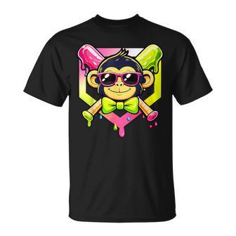 Cute Party Animals Baseball Monkey With Sunglasses T-Shirt | Seseable UK