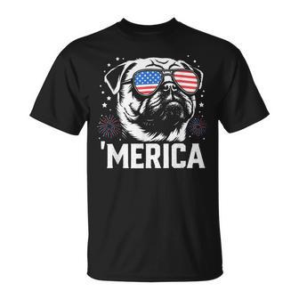 Cute Patriotic Pug Dog Merica 4Th Of July Dog Lover T-Shirt - Thegiftio UK