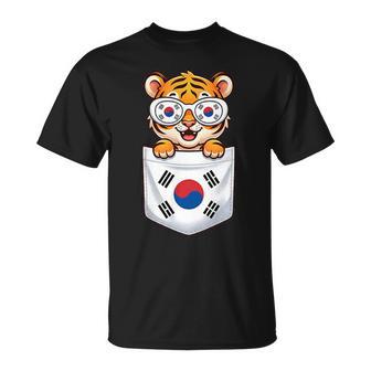 Cute South Korean Tiger Cub In Pocket With Sunglasses T-Shirt - Thegiftio UK