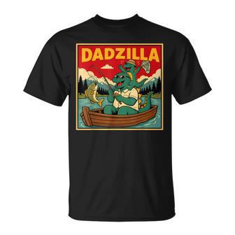 Dadzilla Fishing Dinosaur Father And Son Retro T-Shirt - Thegiftio UK