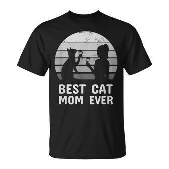 Damenintage Lustige Katze Und Wein Geschenk Katze Best Cat Mom Ever T-Shirt - Seseable