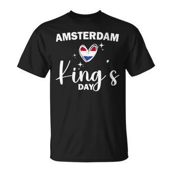 Día Del Rey Bandera Holanda Corazón Koningsdag Amsterdam Cuello Camiseta unisex - Regaloses
