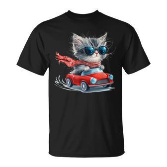 Diseño De Amante De Los Gatos Lindo Gato Conduciendo Un Camiseta unisex - Regaloses