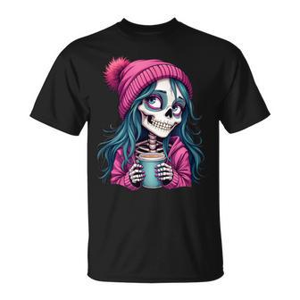 Diva Totenkopfkelett Für Mädchen Frauen Pink Kaffee T-Shirt - Seseable