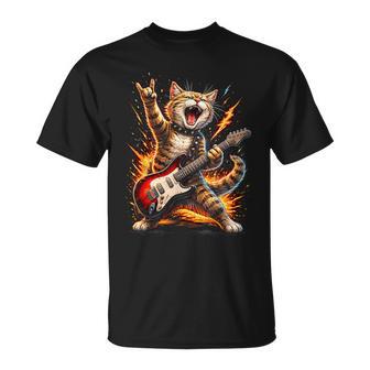 Divertido Gato Tocando La Guitarra Rock And Roll Music Lover Camiseta unisex - Regaloses