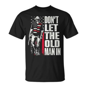 Don't Let The Old Man In Vintage American Flag On Back T-Shirt - Monsterry