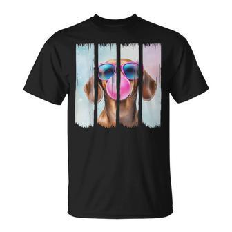 Doxie Dog Blowing Bubblegum Wearing Glasses Cute Dachshund T-Shirt - Monsterry