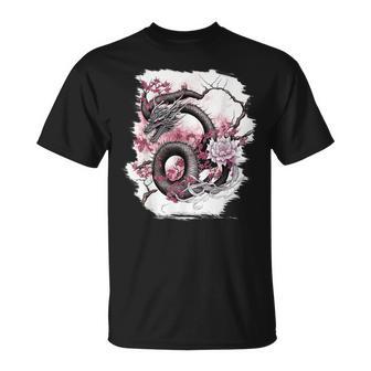 Dragon Japon Fleurs De Cerisier Japonais Néon Fleurs T-Shirt - Cadeauxyz
