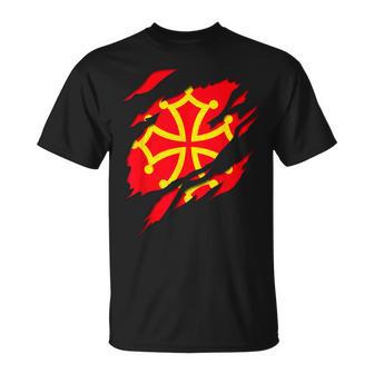 Drapeau Occitanie Blason Déchiré À Effet 3D France T-Shirt - Cadeauxyz