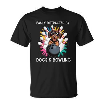 Easily Distracted By Dogs And Bowling Bowler Animal T-Shirt - Thegiftio UK