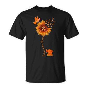Elephant Sunflower Orange Ribbon Leukemia Cancer Awareness T-Shirt - Monsterry