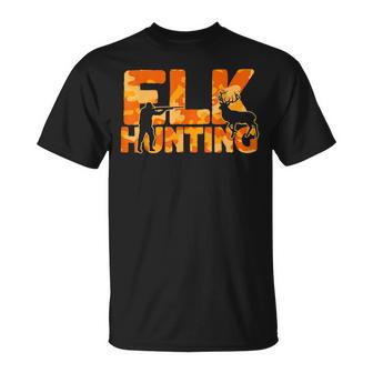 Elk Hunter Orange Camouflage Wapiti Chasse T-Shirt - Cadeauxyz