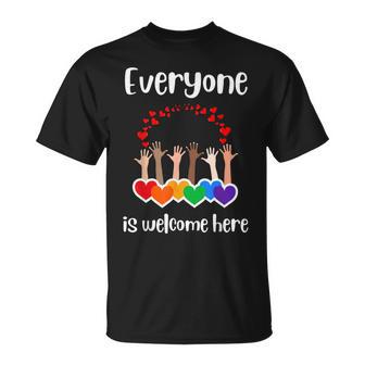 Everyone Is Welcome Here Inclusion Diversity Rainbow Lgbtq T-Shirt - Thegiftio UK