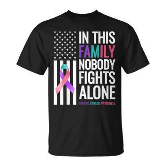 In This Family Nobody Fights Alone Thyroid Cancer Awareness T-Shirt - Thegiftio UK