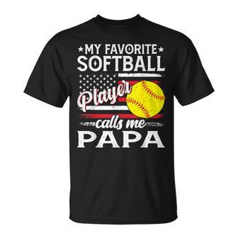 My Favorite Softball Player Calls Me Papa Us Flag T-Shirt - Thegiftio UK