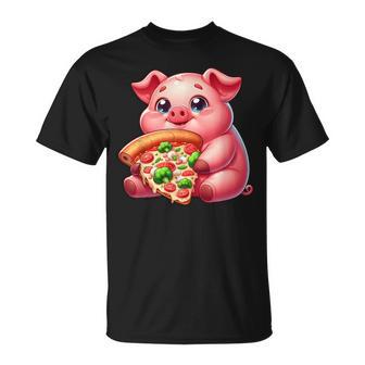 Felice Carino Maiale Godendo Pizza Italiano Fast Food Maglietta - Novitaregali
