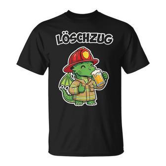 Feuerwehr Drache Mit Bier Löschzug Lustiges Feuerwehrteam T-Shirt - Seseable