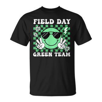 Field Day Green Team Groovy Smile Face Checkered Students T-Shirt - Thegiftio