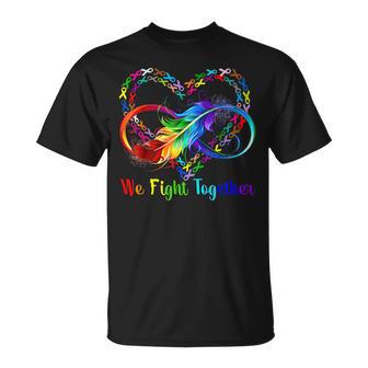 We Fight Together All Cancer Awareness Colorful Ribbons T-Shirt - Thegiftio