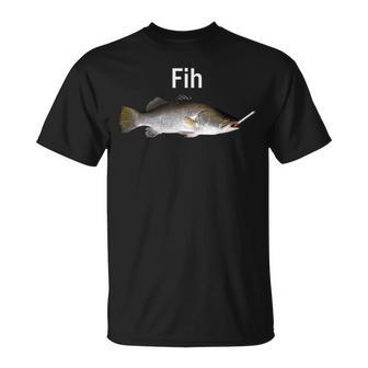 “Fih” Misspelled Fish Meme Fish Smoking Simple Humor T-Shirt - Monsterry