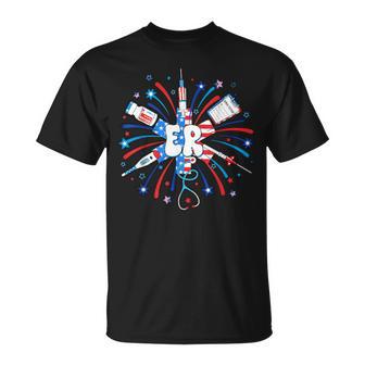 Firework 4Th Of July Patriotic Er Nurse Emergency Department T-Shirt - Monsterry