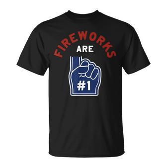 Fireworks Are Number 1 Foam Finger 4Th Of July Black T-Shirt - Thegiftio UK
