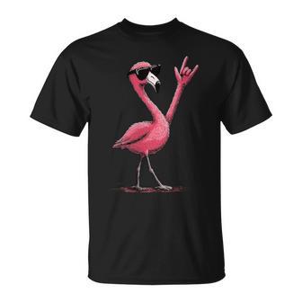 Flamant Rose Avec Lunettes Deoleil Rock On T-Shirt - Cadeauxyz