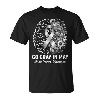 Floral Go Gray In May Brain Tumor Awareness Ribbon Support T-Shirt - Monsterry