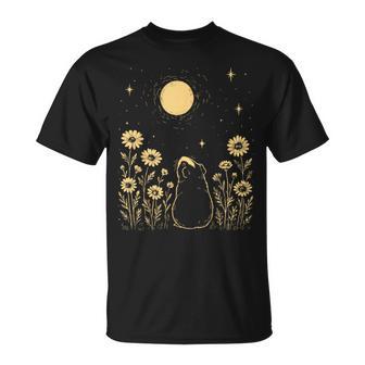 Floral Guinea Pig Moon Celestial Night Flower Animal Lover T-Shirt | Mazezy